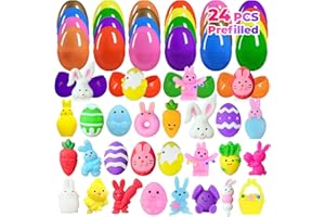 UUSYCUN 24PCS Prefilled Easter Eggs with Mochi Squishy Toys for Easter Basket Suffers, Easter Squishies Stuffed Plastic Eggs, Mochis Squishy Fidget Toys for Egg Fillers, Kids, Gifts, Classroom Prizes