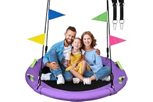HEYZOO 48 inch Tree Swing, Larger Saucer Flying Swing for Whole Family, 900lbs Weight Capacity, with Adjustable Hanging Straps, for Outdoor Playground, Purple