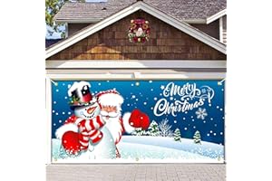 YUNSUELO 7 x 16 ft Christmas Garage Door Banner, 2023 Christmas Garage Door Banner, Large Christmas Snowman Garage Door Decorations Christmas Door Cover for Outdoor Christmas Garage Door Holiday Decorations