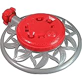 Chapin 4998: 8-Pattern Metal Circle Sprinkler, 360 Degree Sprinkler Head for Small Gardens and Lawns, Up to 40 ft Coverage Area, Lawn Sprinkler, Small Area Yards and Garden Watering, Red/Silver