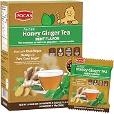 Pocas Honey Ginger Instant Tea Powder, Mint Flavor, Real Ginger Extract &amp; Sweetener, Caffeine-Free Tea, 20 Packets