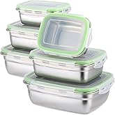 Nuanchu 6 Packs Stainless Steel Food Storage Containers Airtight Metal Food Containers Meal Prep Container Leak Proof Stackable Bento Lunch Box with Lids for Kitchen Travel Picnic and Camping(Green)