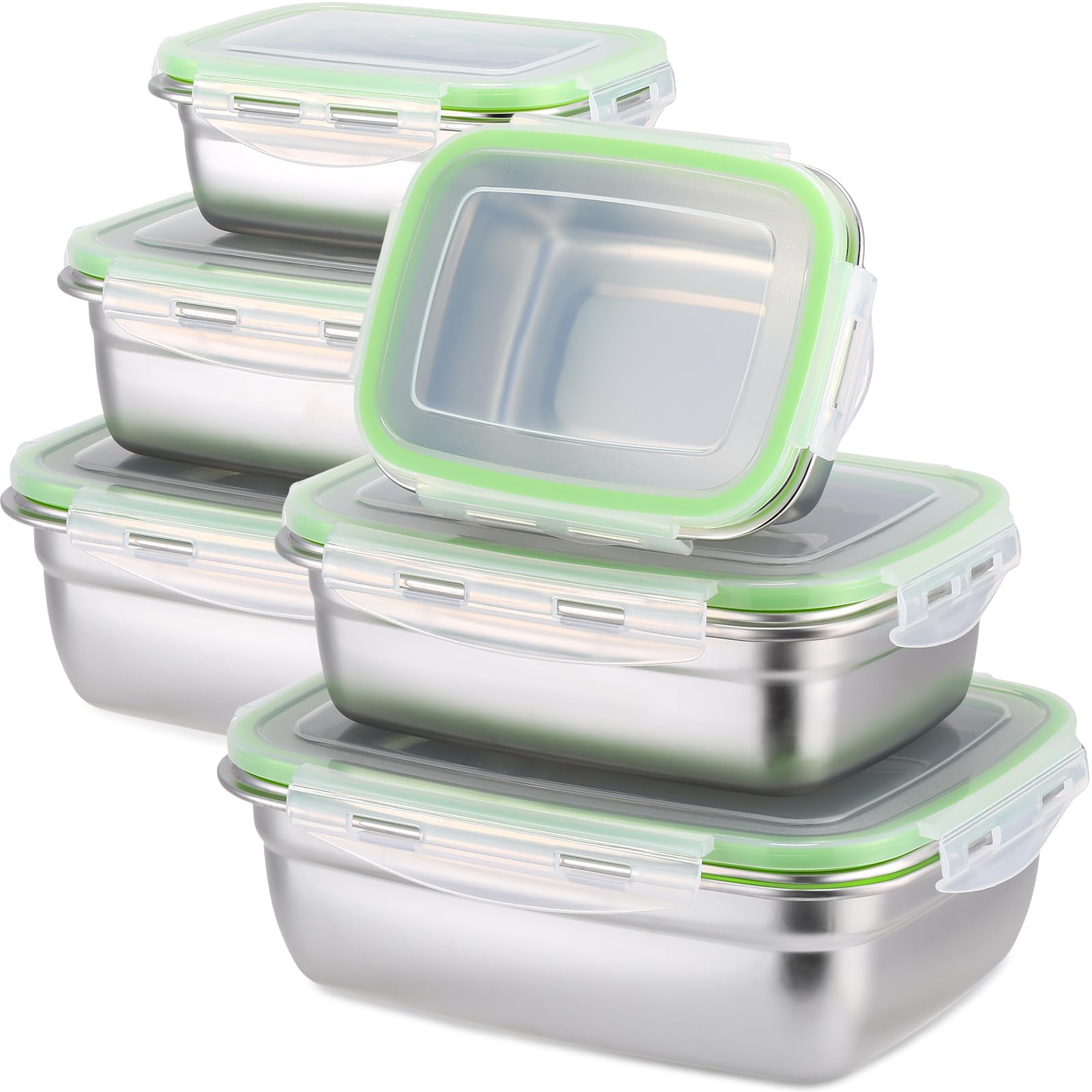 Photo 1 of 6 Packs Stainless Steel Food Storage Containers Airtight Metal Food Containers Stainless Steel Meal Prep Container Leak Proof Stackable Bento Lunch Box with Lids for Kitchen Travel Picnic and Camping
