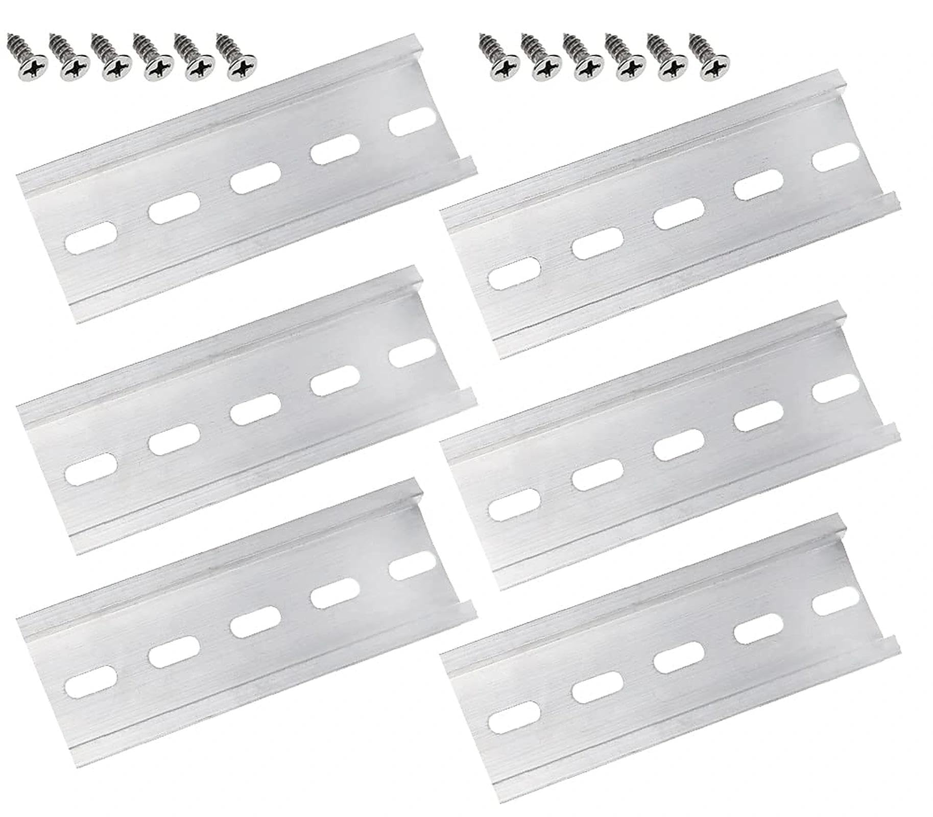 CYUaoao 6 Pcs DIN Rail Mount Slotted Aluminum 35mm Width DIN Rail 7.5mm Top-Hat C45 Length 100mm for DIN Rail Terminal Series and Contactor