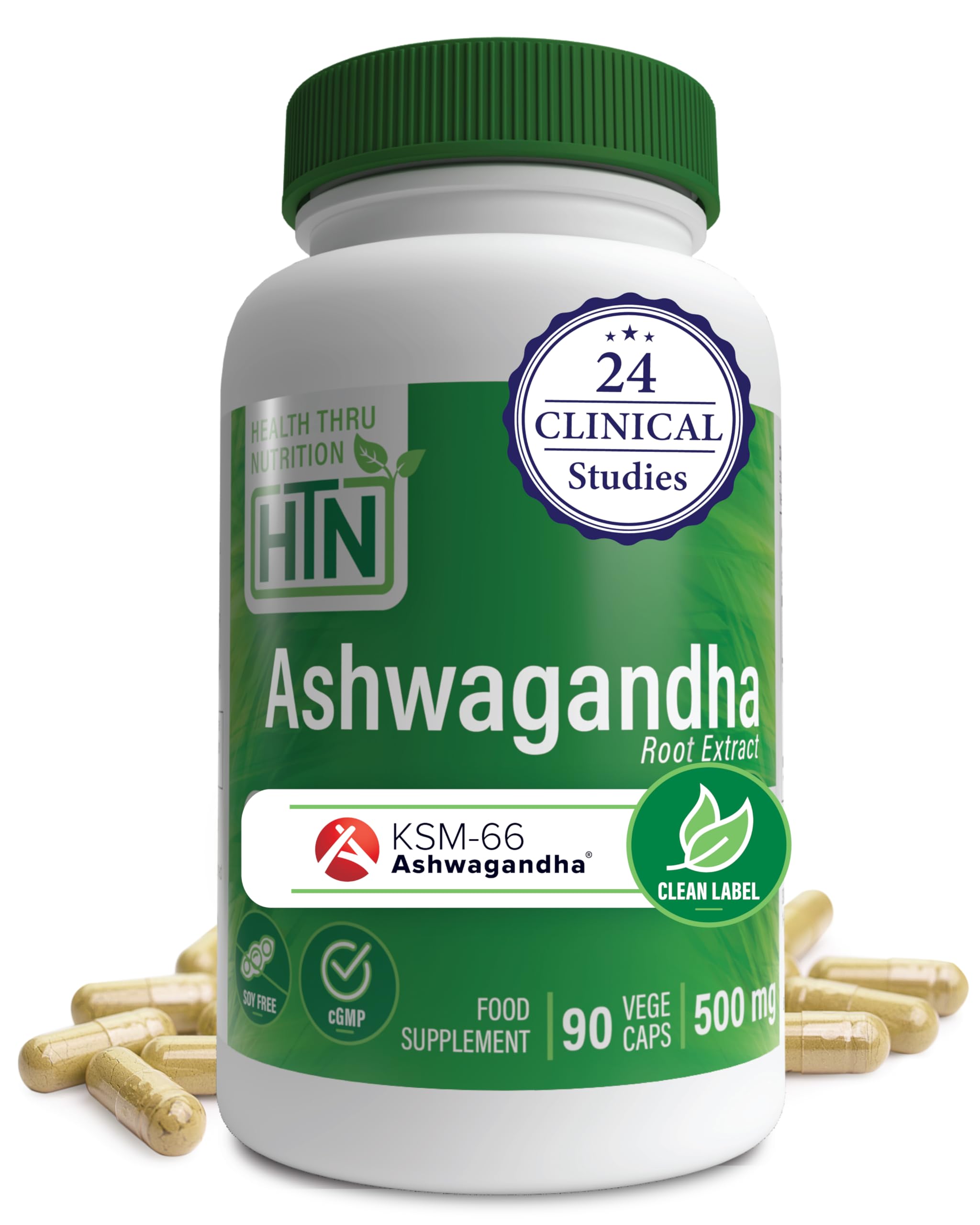 Ashwagandha 500mg Pure KSM66 (Clinically Proven and Root-Only Ashwagandha) 90 Vegecaps
