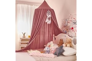 dix-rainbow Princess Decor Canopy for Kids Bed, Soft and Durable Bed Canopy for Girls Room Tent Canopy Dreamy Mosquito Net Bedding, Children Reading Nook Canopies Indoor（Red Bean）