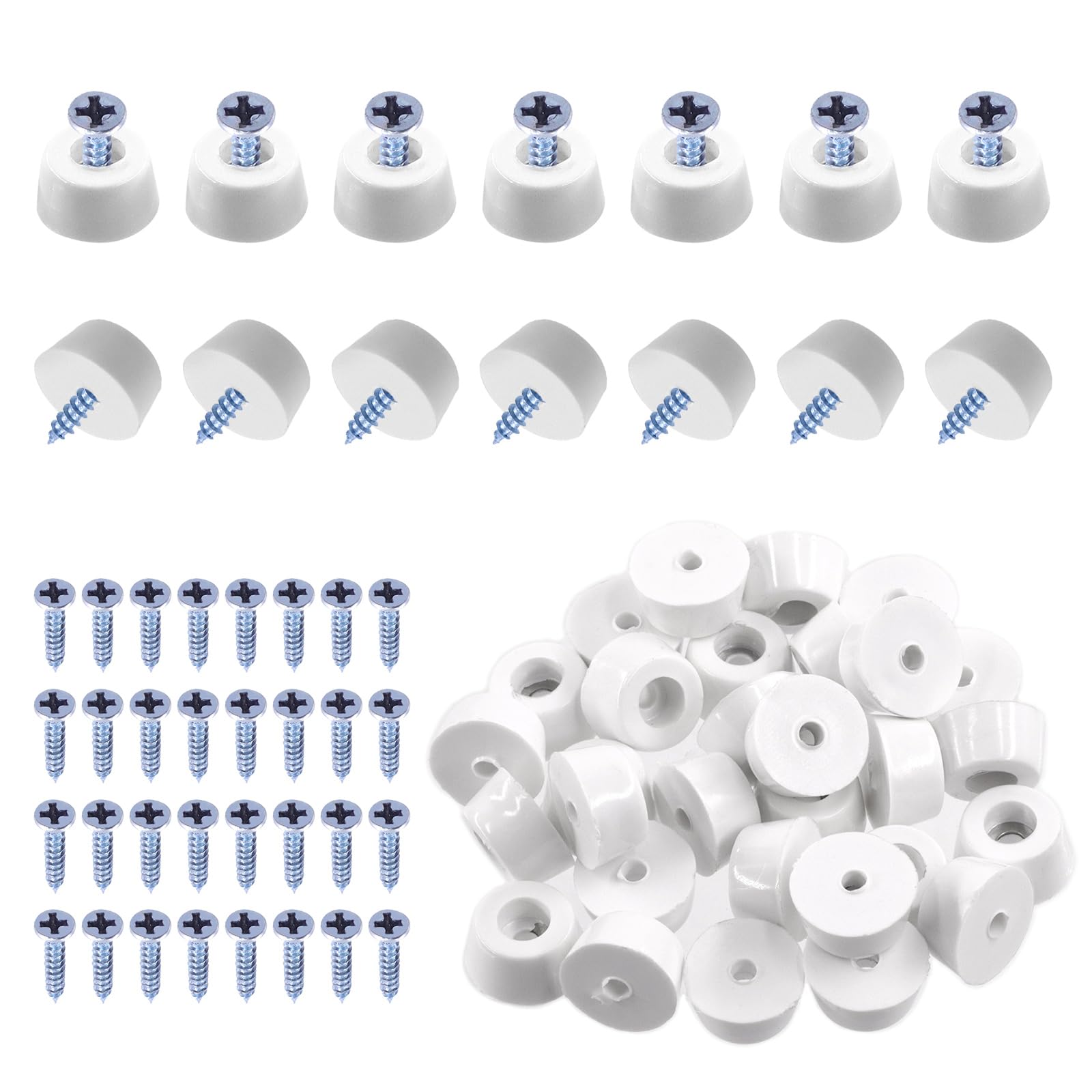 Swpeet 30Pcs 0.59 x 0.47 x 0.31 Inch Furniture Pads White Round Rubber Feet Pads with 32Pcs M3×16mm Screws, Round Non Slip White Rubber Bumpers Pads for Cutting Board Furniture Appliances Electronics