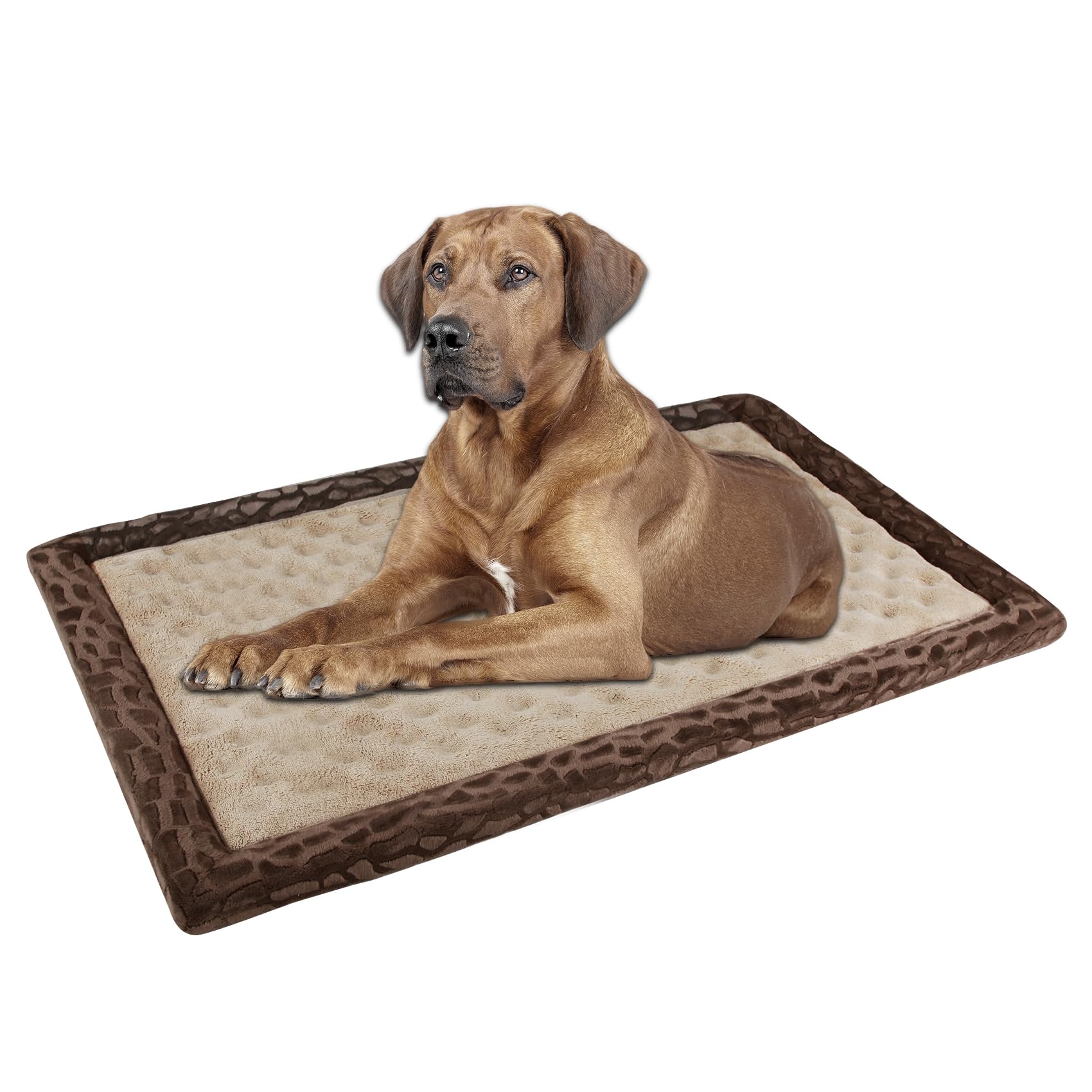 PAGGED Dog Crate Pad 48x30 inch Memory Foam Large Dog Kennel Bed Soft Flannel Washable Anti Slip Puppy Sleeping Mat,Brown Image