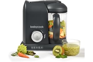 BÉABA BEABA Babycook Solo 4 in 1 Baby Food Maker, Baby Food Processor Baby Food Steamer, Lrg Capacity 4.5 Cups 27 Servings in 20 Mins, Auto Steam Cooking, Puree Blender, Charcoal