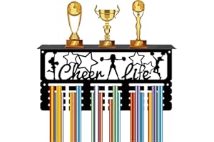 CREATCABIN Cheerlead Medal Hanger Display Trophy Shelf Cheerleader Medal Holder with Shelf Stand Cheer Life Sports 4 Rows Metal Hanging Wall Mount Frame Hold 70+ for Rack 15.7x7.9Inch