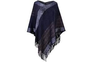 Fomolom Poncho Women Stripe Sweater Knit Shawl Wrap Lightweight Pullover Cape with Fringes Gifts Accessories for Womens