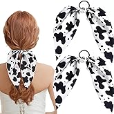 2 Pack Cow Print Hair Bands for Women,Elastic Hair Tie Ropes, Non-slip Bow Hair Scarf Scrunchies Accessories for Curly Straight Thin Thick Fine Hair