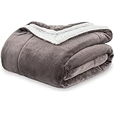 Berkshire Blanket-Sherpa Fleece Blanket, Warm and Soft Loftmink Reversible Blanket for Bed, Sofa and Travel, Charcoal Grey, 90 in x 90 in
