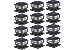POWGDLT Solar Post Cap Lights Fit 3.5x3.5 4x4 5x5 Wood Posts Black Fence Post Light Solar Powered 12 Packs