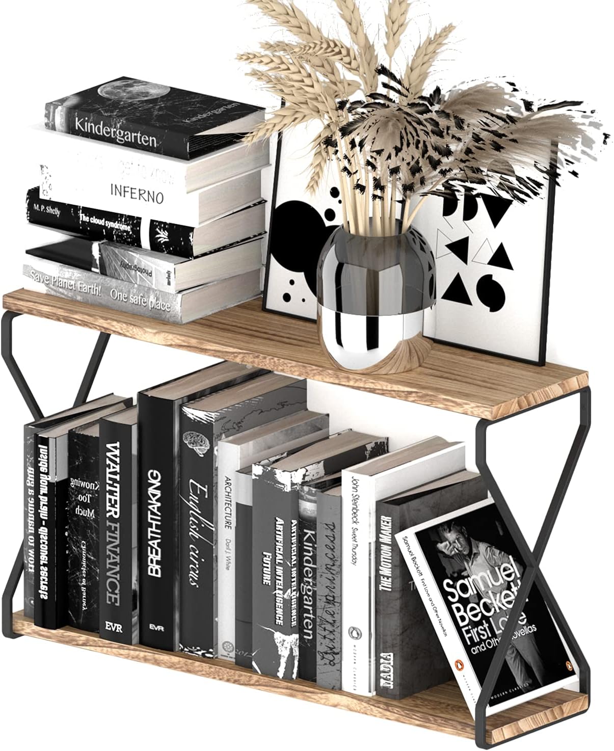 room 2 room 2 tier fabric storage shelf instructions on Amazon Com Wallniture Lucca Wood Floating Shelves For Wall Bookshelf And Cd Dvd Storage Shelves For Living Room 24 2 Tier Wall Shelf Natural Burned Kitchen Dining