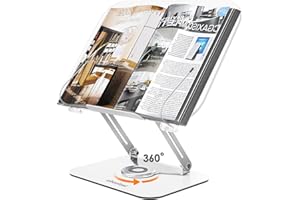 Acrylic Book Stand for Reading, aboutool Adjustable Holder with 360° Rotating Base & Page Clips, Foldable Desktop Ricer for C