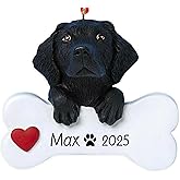 Uniqxmas Personalized Black Lab Christmas Ornament 2025 | Black Labrador Retriever Dog Breed with Bone & Heart Xmas Tree Decoration | Unique Dog's First Custom Name & Year