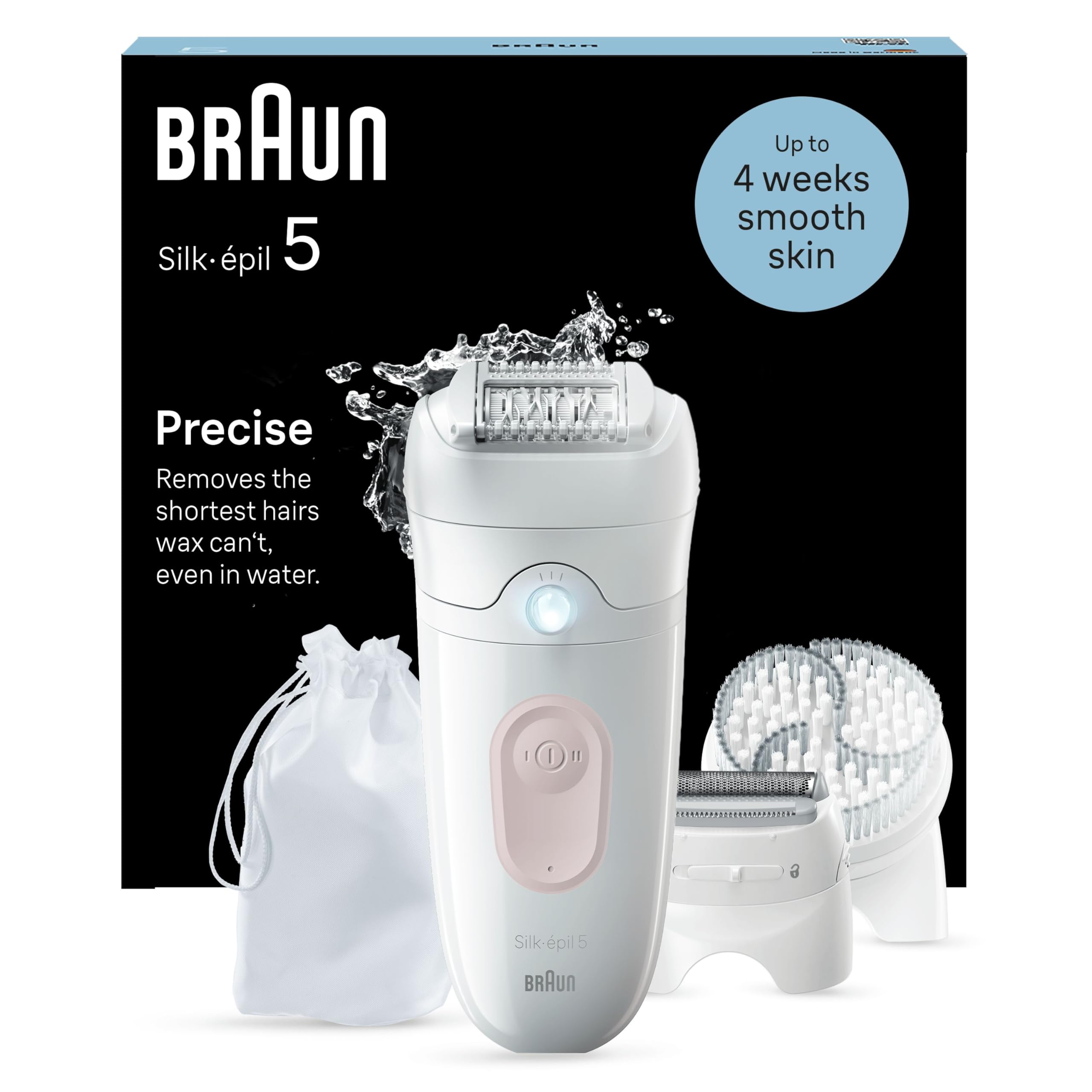 Braun Silk-épil 5- Epilatore Elettrico Donna Per Una Epilazione Semplice, Wet & Dry, Pelle Liscia a Lungo, Con Testine Per Rasoio Elettrico Donna, Idea Regalo, 5-060, Bianco/Rosa