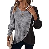 MixShe Womens Knit Sweaters 2025 Fall Winter Casual Long Sleeve Ribbed Colorblock Button Pullover Tops