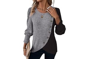 MixShe Womens Knit Sweaters 2025 Fall Winter Casual Long Sleeve Ribbed Colorblock Button Pullover Tops