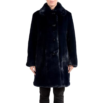 Burberry Womens Tenbridge Dark Blue Faux-Fur Coat Size US 6 IT 40