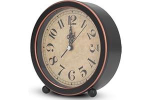Small Vintage Table Clock, Silent Analog Desk Clock Battery Operated Alarm Clock Analog Non-Ticking for Bedroom Living Room I