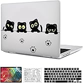 QCzyc Compatible with MacBook Pro 16 inch Case 2021-2024 Release A3403 M4 A3186 M3 A2991 M2 A2780 M1 A2485 Pro/Max Hard Shell Plastic Case &Mac OS Keyboard Sticker&Keyboard Cover (Black Cat A)