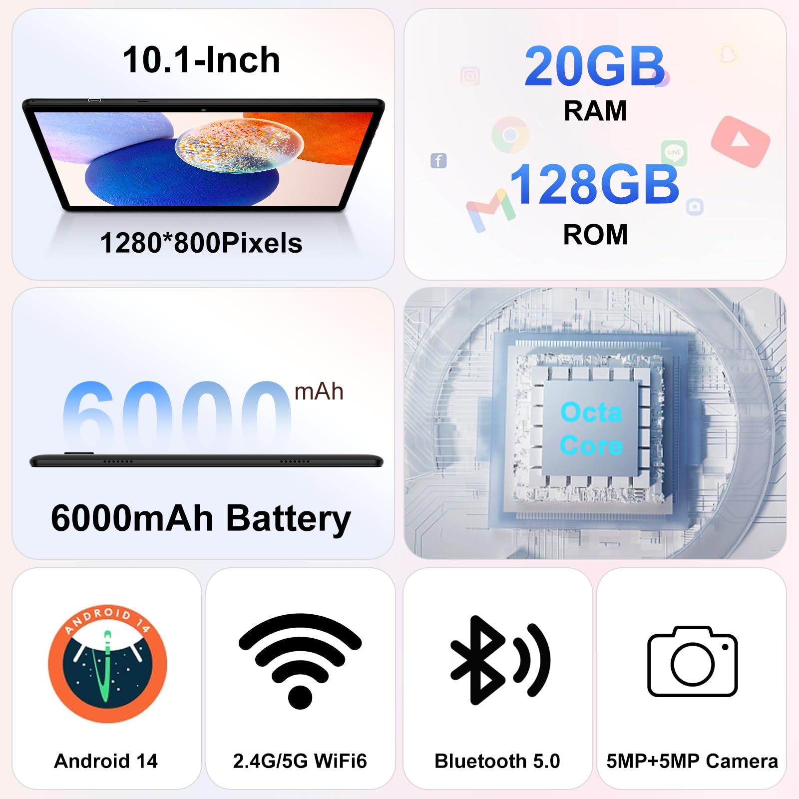 Kids Tablet Android 14, 10.1 inch Tablet for Kids, 20GB+128GB/1TB Expandable, Android Tablets with WiFi 6, Octa-Core, Parental Control, BT5.0, 360° EVA Case - Green