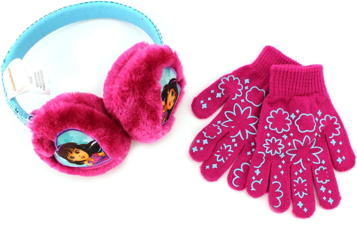 Disney Nickelodeon Girls Earmuffs and Gloves Set (Pink Dora and Friends)