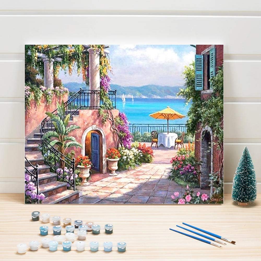 YJJPP Coloring By Numbers For Adults Scenery Acrylic Picture By Number One Piece Paint Canvas Painting Kits For Living Room Wall 40x50cm Frameless