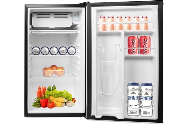 Clarfey 3.2 Cu.Ft. Mini Fridge with Freezer, Compact Refrigerator with Reversible Door, Adjustable Legs, Adjustable Thermostat Control, Small Fridge Perfect for Home/Dorm/Office/Apartment