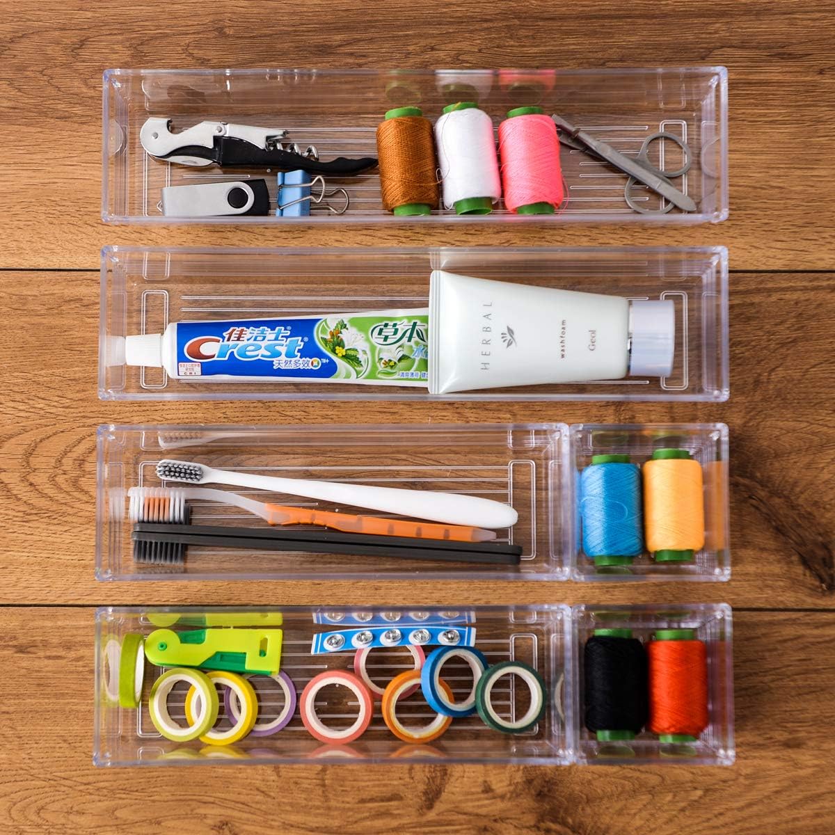 Clear Plastic Drawer Organizer Tray for Vanity Cabinet (Set of 10),Storage Tray for Makeup, Kitchen Utensils, Jewelries, and Gadgets: Home Improvement