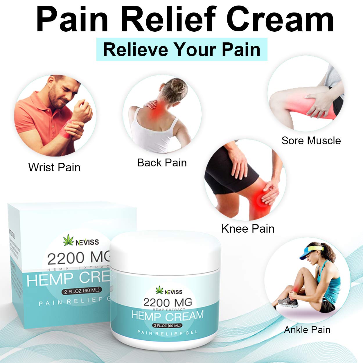 Pain Relief Hemp Cream 2200 MG, Natural Hemp Herbal Extract Cream for Neck Knee Joint Back Ankle Nerves Pain, Premium Hemp Cream for Inflammation & Sore Muscles - Made in USA