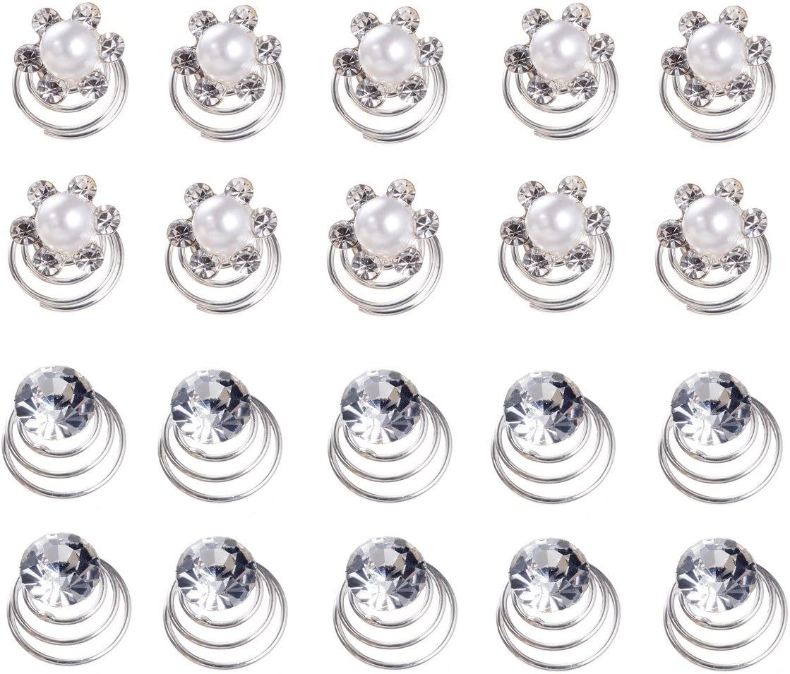 AlphaAcc 20pcs Clear Crystal and Pearl Swirl Hair Twists Coils Spirals Hair Pin Clip Accessories