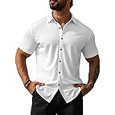URRU Men's Muscle Dress Shirts Short Sleeve Stretch Casual Button Down Shirts Wrinkle Free Slim Fit Dress Shirt for Men