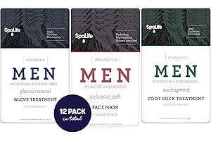SpaLife Men's 12-Piece Spa Set: Repairing Hand Gloves for Dry Hands, Cooling Mint Foot Socks for Cracked Heels, and Moisturizing Face Mask Ultimate Men Grooming and Relaxation Gift Kit