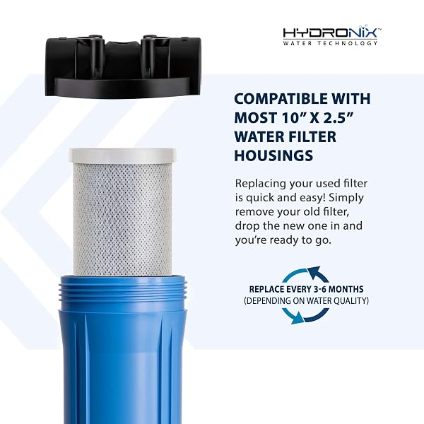 HYDRONIX CB‑25‑1005 WHOLE HOUSE COCONUT CARBON BLOCK WATER FILTER – 5-MICRON REPLACEMENT CARTRIDGE FOR RO & DRINKING WATER SYSTEMS | STANDARD 2.5 X 10 INCH FILTER HOUSINGS (4 PACK)