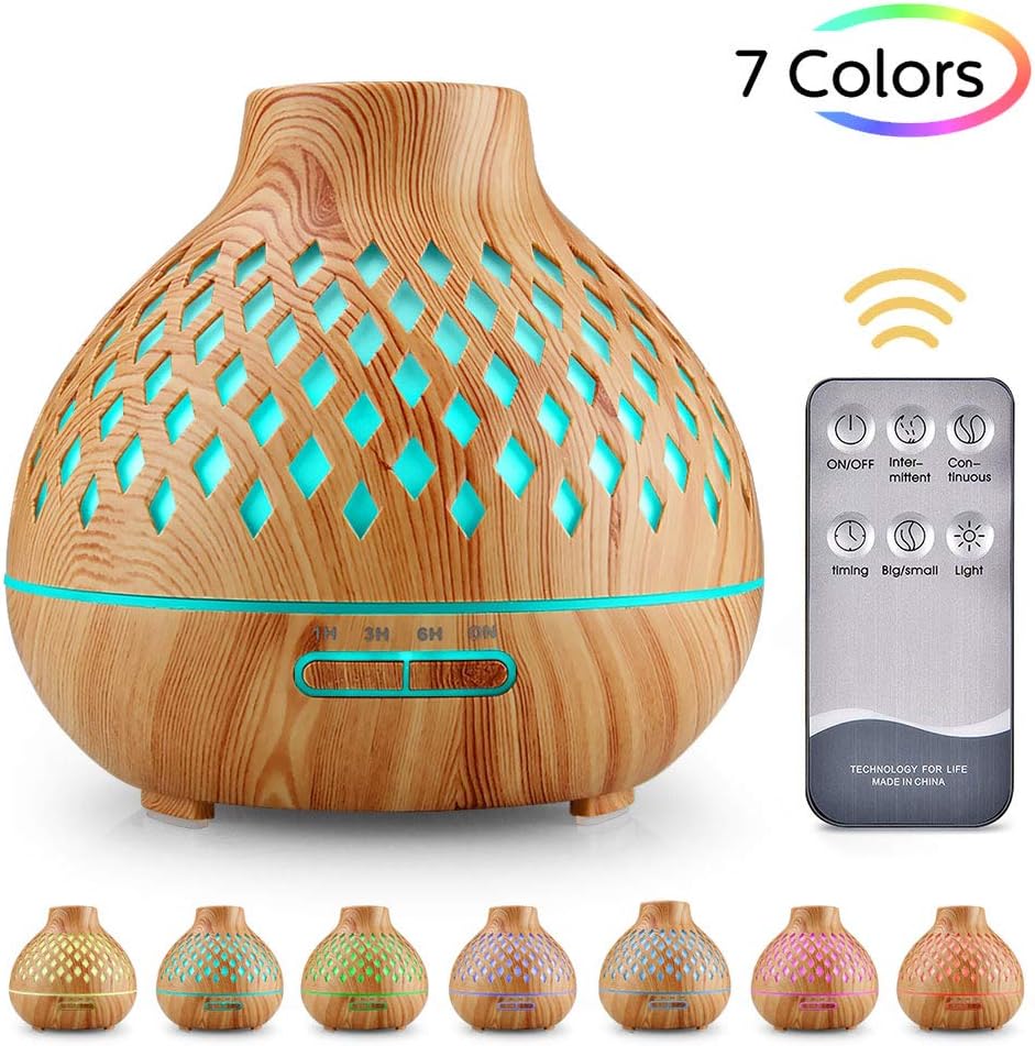 UBEGOOD Aroma Diffuser, 400ml Luftbefeuchter Ultraschall Duftlampe Atomization Elektrisch Diffusor mit 7 Farben LED Ätherische Öle Luftbefeuchter für zuhause, Yoga, Büro, SPA, Schlafzimmer