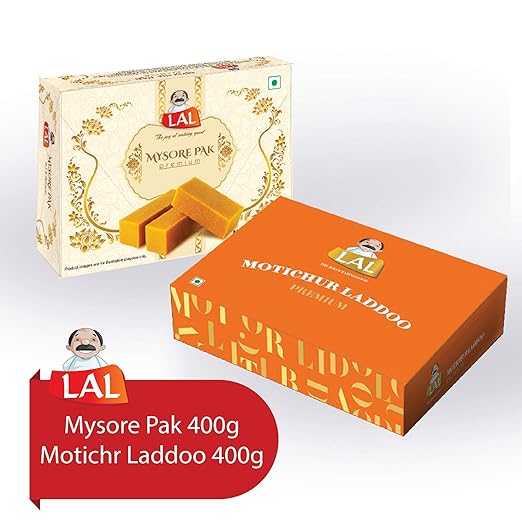 Lal Sweets Combo Pack of Mysore Pak (400 g) and Motichur Laddoo (400 g)