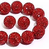Dowarm 16MM Red Rhinestone Beads for Crafting, Round Polymer Clay Crystal Beads for Jewelry Making Bracelet Necklace Earring Beaded Pen, Fancy Shamballa Pave Disco Ball Diamond Bead, 20PCS