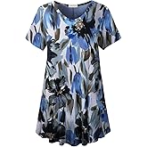 LARACE Casual Tops for Womens Summer Clothes Loose Fit Short Sleeve Shirts Flowy V Neck Tunic Plus Size Blouse