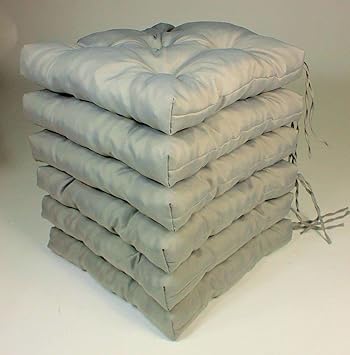 Rattani Set 6 x Stuhlkissen/Sitzkissen Klara 42 x 42 cm Dicke 8 cm, Fb. Soft Gray, Polyester