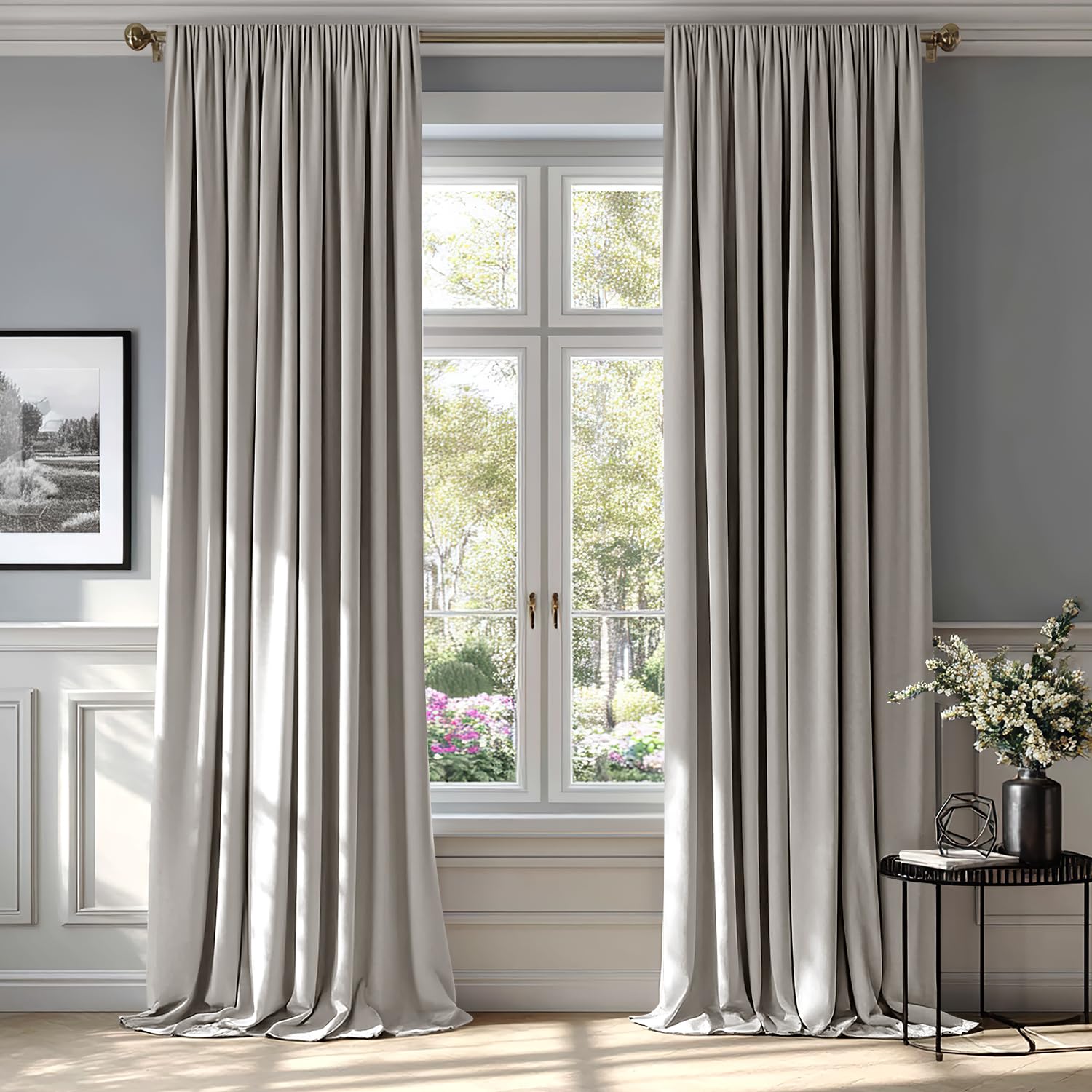 MIULEE Silver Velvet Curtains Thermal Insulated Blackout Curtain Drapes for Bedroom Living Room Darkening 90 Inches Long Curtains Panels Rod Pocket Set of 2 Image
