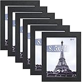 VCK 8.5x11 Picture Frames Black Set of 6, Wide Border Wood Multi Certificate 8.5 x 11 Frame, Family Photos, Office Prints, Studio/Gallery Artwork, Woodgrain Series, Tabletop & Wall Hanging