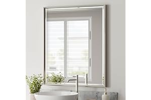 QueenFun Brushed Nickel Bathroom Mirror, 30x36 Inch Beveled Framed Bathroom Mirror Anti-Rust, Brushed Nickel Metal Frame Bathroom Vanity Mirror for Wall, Vertical/Horizontal Wall-Mounted Mirrors