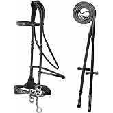 Exion Hackamore Bridle for Horses &ndash; Anatomical Bitless &amp; Rubber Reins | Dual-Strap Crown, Padded Anatomic Noseband, Stainless Steel Shanks &amp; Rubber Reins
