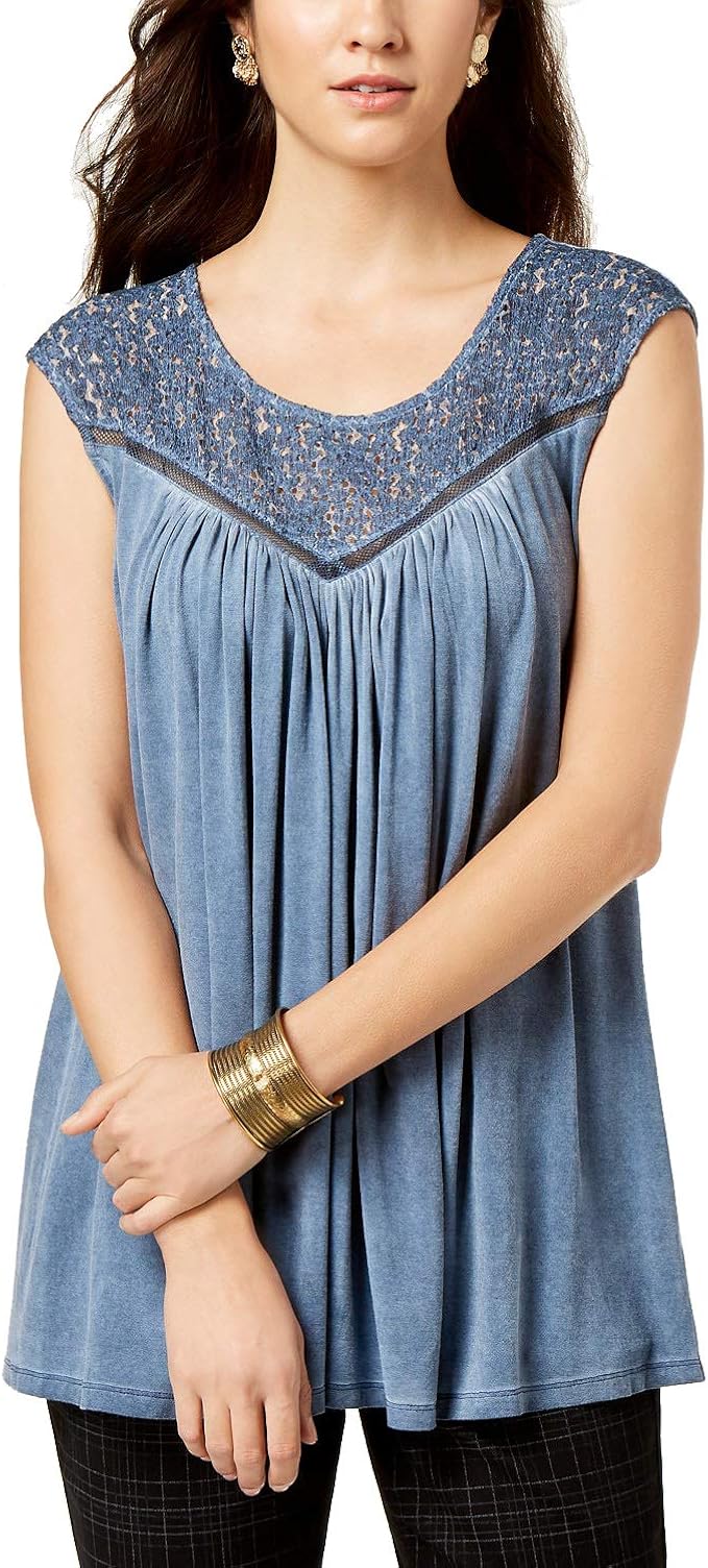 Style & Co LaceTrim Sleeveless Swing Top (New Uniform Blue, XL