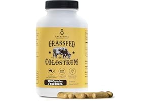 Ancestral Supplements Grass Fed Beef Colostrum Supplement, 3000 mg, Offers Immune Support and Promotes Gut Health, Athletic Performance, Healthy Iron Levels, Growth and Repair, Non GMO, 180 Capsules
