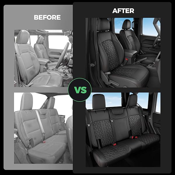 RIDEPOSH FOR JEEP WRANGLER SEAT COVERS JL 4 DR WITHOUT REAR CUP HOLDER 2018 2019 2020 2021 2022 2023 2024 2025 2026, CUSTOM FIT CAR SEAT COVERS FULL SET,WATERPROOF LEATHER SEAT PROTECTOR,BLACK