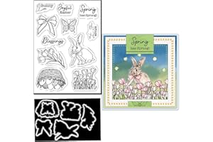 Qoiseys Easter Bunny Clear Stamps and Dies for Card Making, Cutting Dies Die Cuts for DIY Scrapbooking Photo Album Decorative